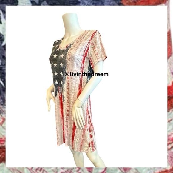 NWT David Cline V-Neck Short Sleeve T-Shirt Dress SZ Small Patriotic $119 - Picture 3 of 16